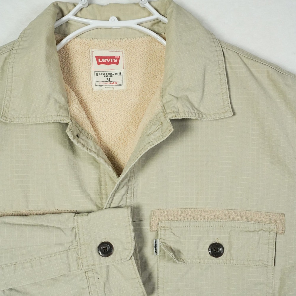 Levis‎ Men's Sherpa Lined Utility Jacket Beige Medium Regular Fit Button Front